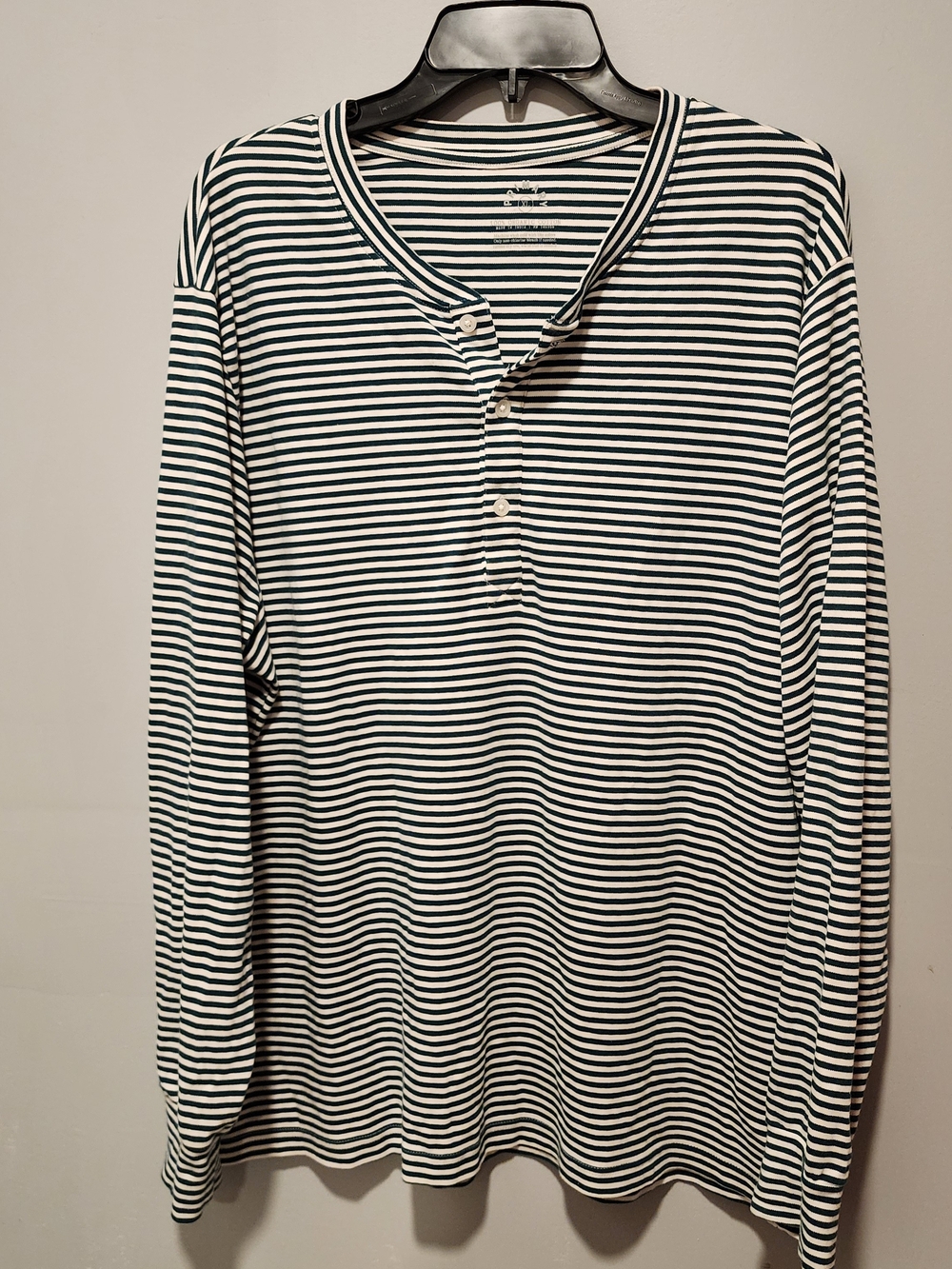 XL Primary Long Sleeved Dark Green & White 100% Organic Cotton Henley Shirt